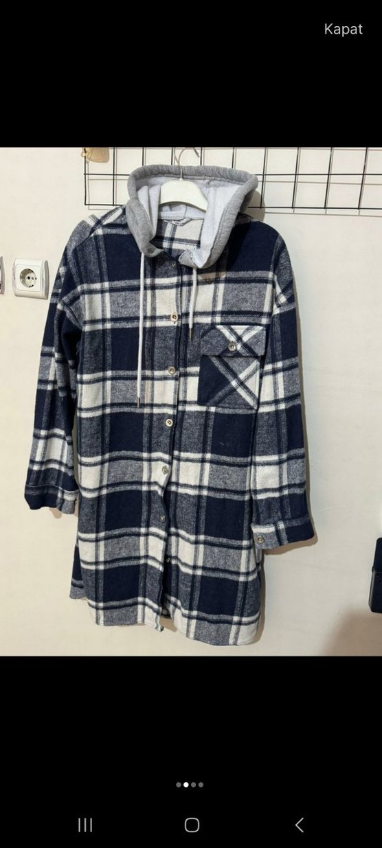 Gri Ekose Düğmeli Uzun Kollu Kadın Gömlek - Görsel 2