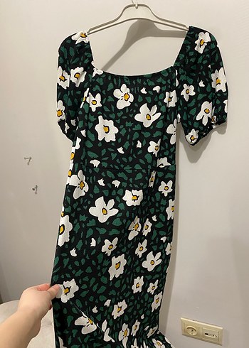 Yeşil Çiçekli Straplez Midi Elbise - Görsel 3