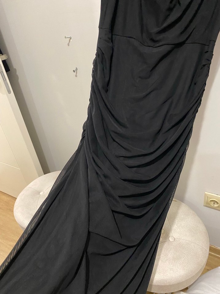 Siyah Drapeli Uzun Abiye Elbise - Görsel 3