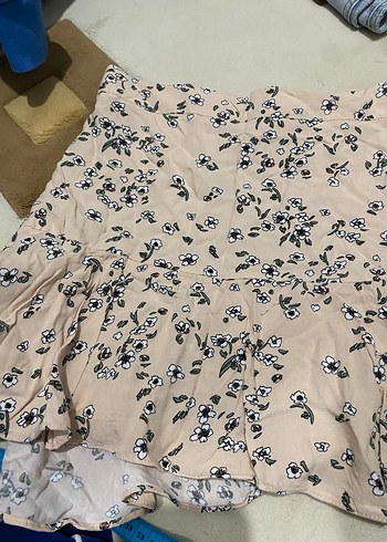 Bej Çiçek Desenli Mini Etek - Görsel 3