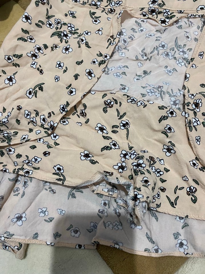 Bej Çiçek Desenli Mini Etek - Görsel 2