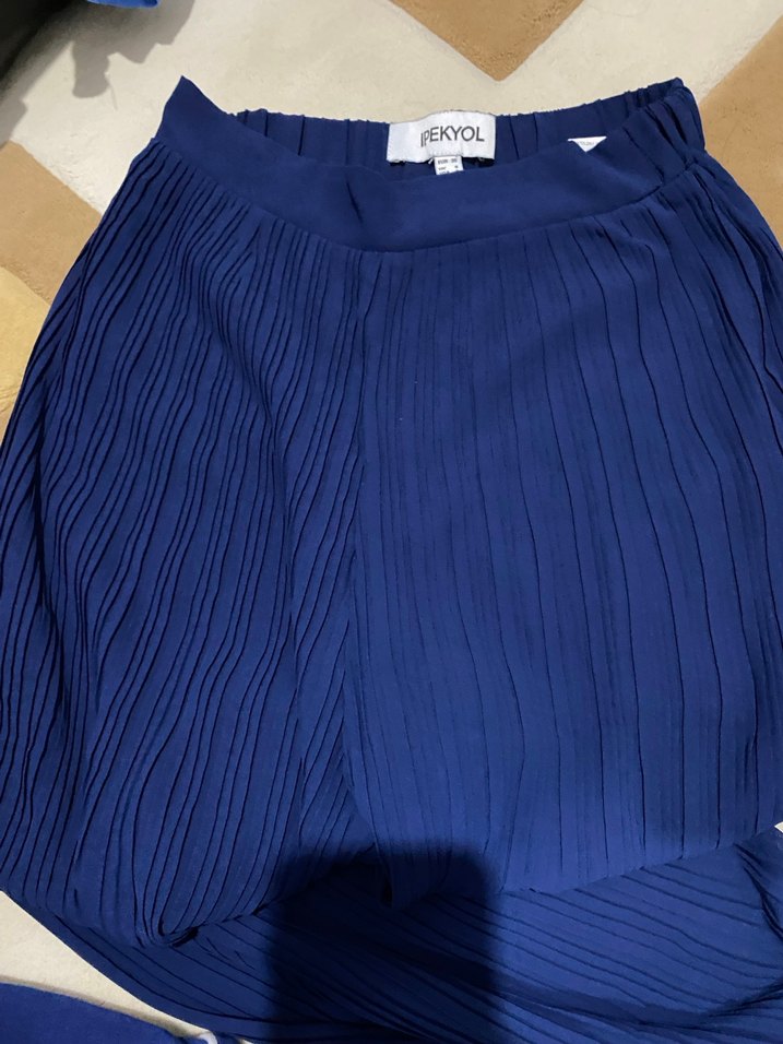 Lacivert Piliseli Kadın Kumaş Pantolon - Görsel 3