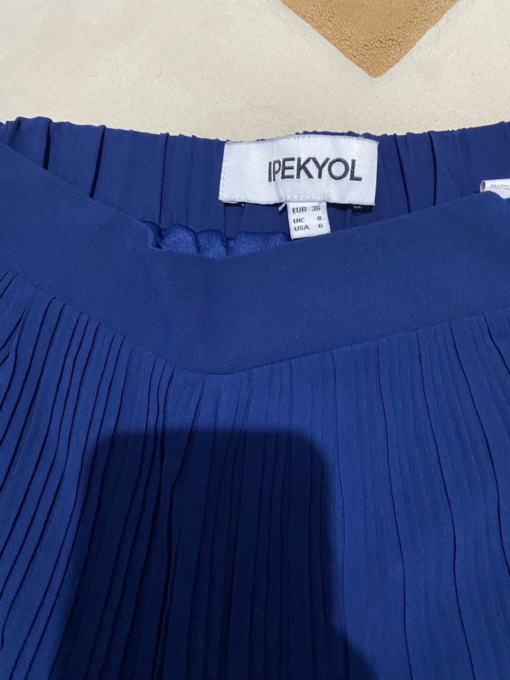 Lacivert Piliseli Kadın Kumaş Pantolon - Görsel 2