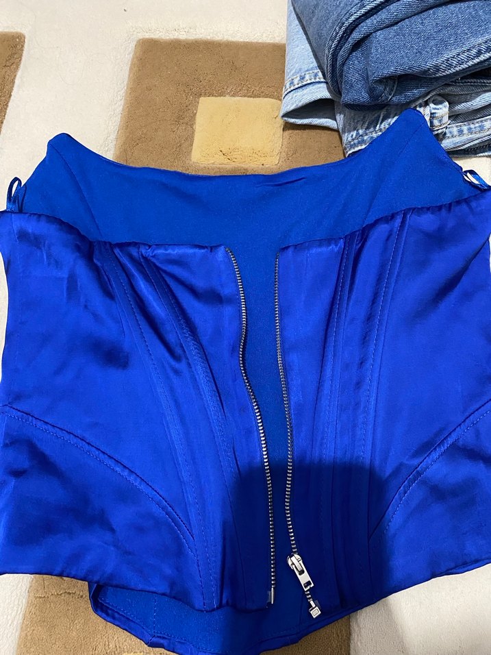 Parlak Mavi Straplez Drapeli Büstiyer - Görsel 5