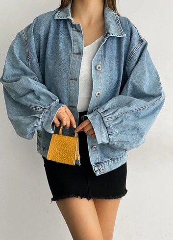 Balon Kol Oversize Denim Ceket 
