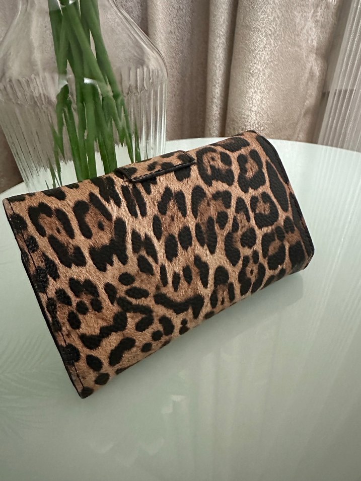 Kahverengi Leopar Desenli Deri Kadın Cüzdan - Görsel 2