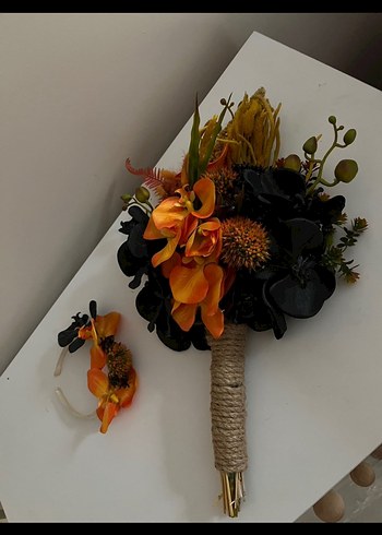 Çiçek Turuncu Püsküllü Bohem Düğün Aksesuarı