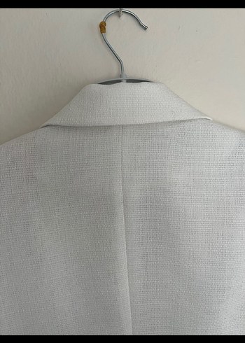 38 Beden Beyaz Keten Mini Düğmeli Kadın Blazer