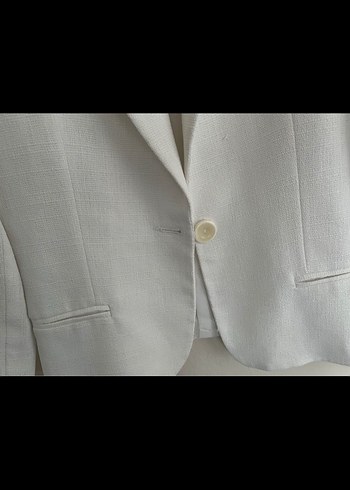 Diğer Beyaz Keten Mini Düğmeli Kadın Blazer