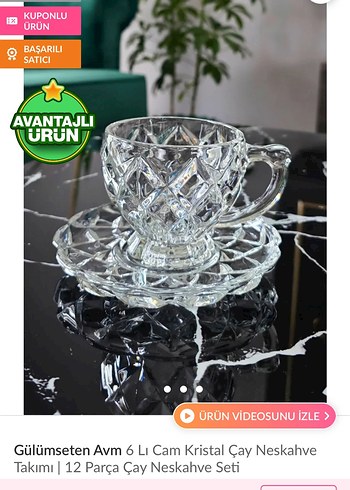 Karaca Kristal Desenli 12 Parça Çay Fincanı Seti