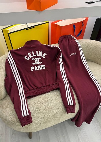 Bordo Fermuarlı Nakışlı Kadın Eşofman Takımı CELİNE - Görsel 2