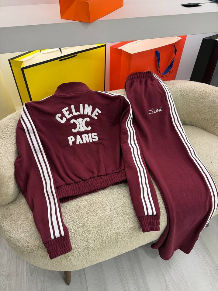 Bordo Fermuarlı Nakışlı Kadın Eşofman Takımı CELİNE - Görsel 2