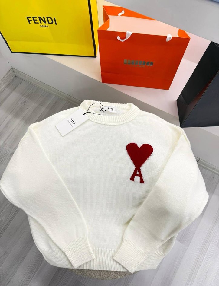 Kız Çocuk Kalp Desenli Pamuklu Triko Kazak AMİ - Görsel 4