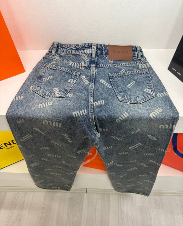 Miu Miu Baskılı Bol Kesim Denim Pantolon - Görsel 2