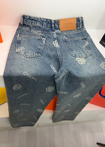 Düğmeli Baskılı Gri Mavi Kadın Kot Pantolon Chanel - Görsel 2