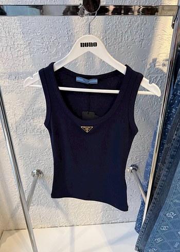 Mavi V Yakalı Mini Pamuklu Kadın Atlet Prada - Görsel 2