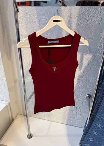 Mavi V Yakalı Mini Pamuklu Kadın Atlet Prada - Görsel 3