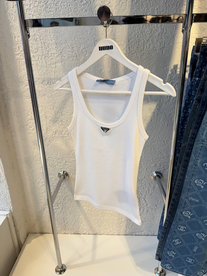 Mavi V Yakalı Mini Pamuklu Kadın Atlet Prada - Görsel 4