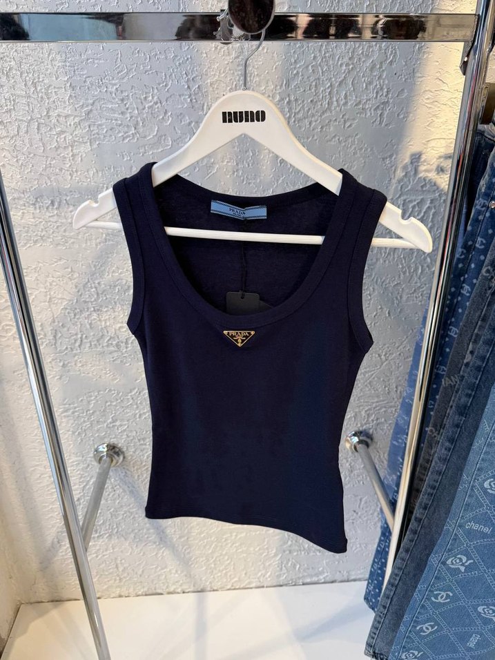 Mavi V Yakalı Mini Pamuklu Kadın Atlet Prada - Görsel 2