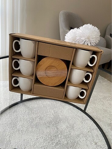 6 kişilik Bambu Tabaklı kahve fincan takımı - Görsel 3