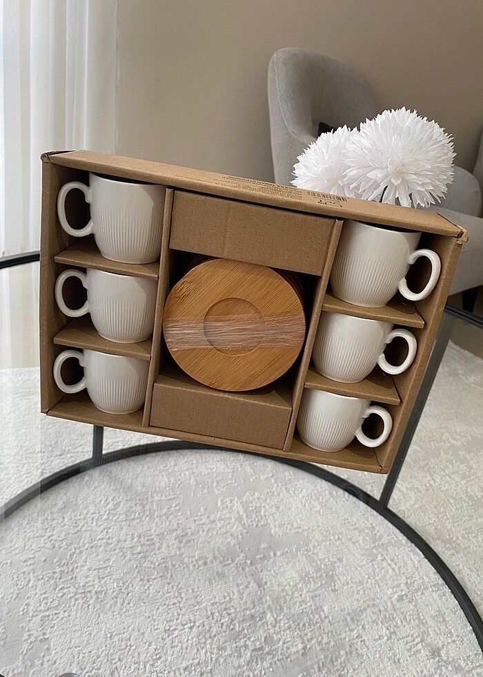 6 kişilik Bambu Tabaklı kahve fincan takımı - Görsel 3