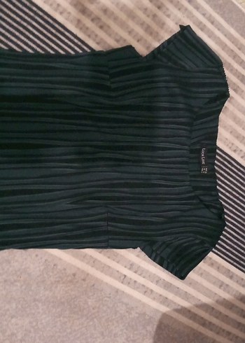 Uzun Pilili Siyah yeşil Kadın Triko Elbise - Görsel 4