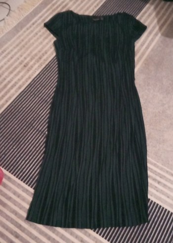 Uzun Pilili Siyah yeşil Kadın Triko Elbise - Görsel 3