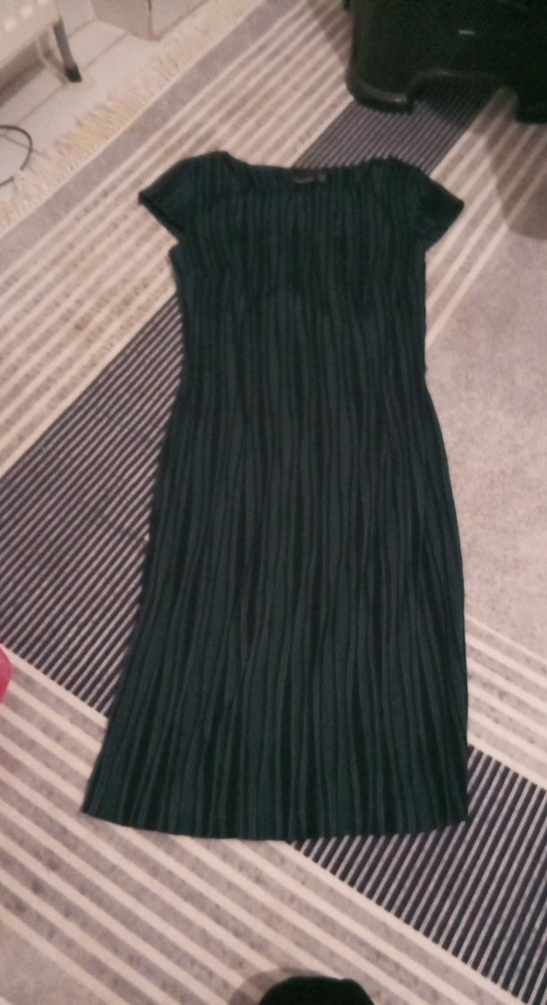 Uzun Pilili Siyah yeşil Kadın Triko Elbise - Görsel 3