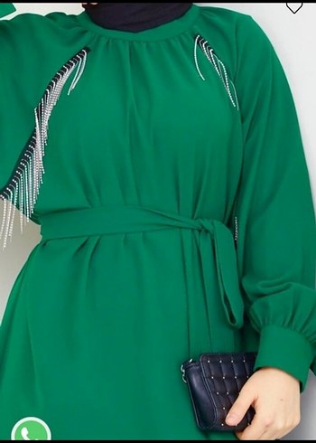 Yeşil Nakışlı Uzun Salaş Elbise - Görsel 2