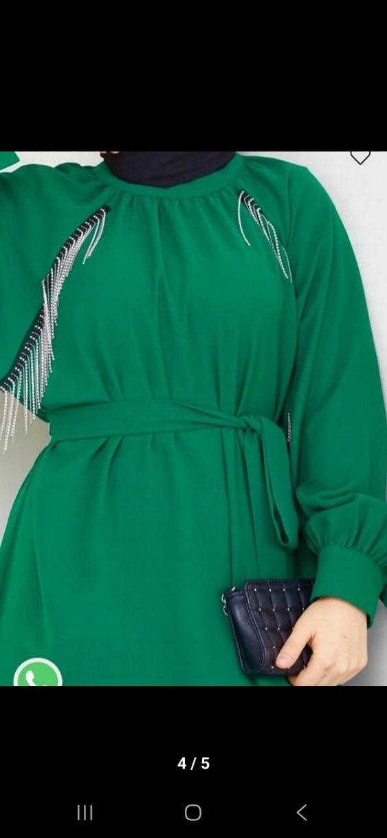 Yeşil Nakışlı Uzun Salaş Elbise - Görsel 2