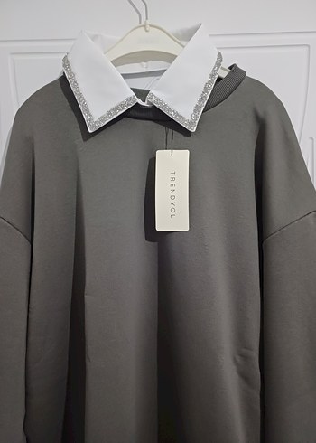 Gri Uzun Kollu Salaş Sweatshirt - Görsel 2