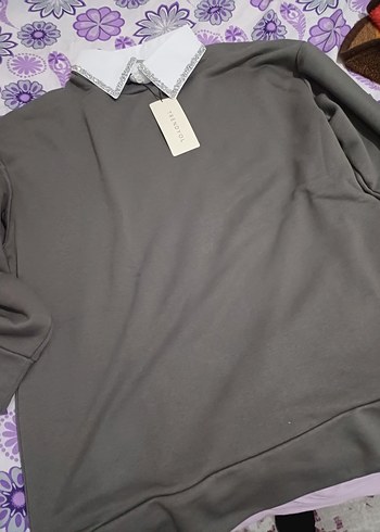 Gri Uzun Kollu Salaş Sweatshirt - Görsel 5