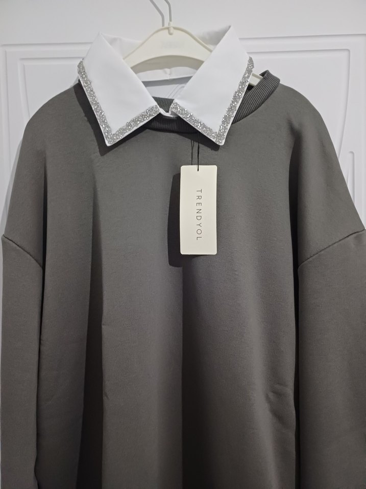 Gri Uzun Kollu Salaş Sweatshirt - Görsel 2