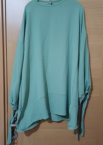 Uzun Kollu Turkuaz Salaş Tunik - Görsel 2