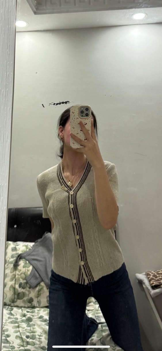 Gri Triko Düğmeli Basic Hırka - Görsel 4