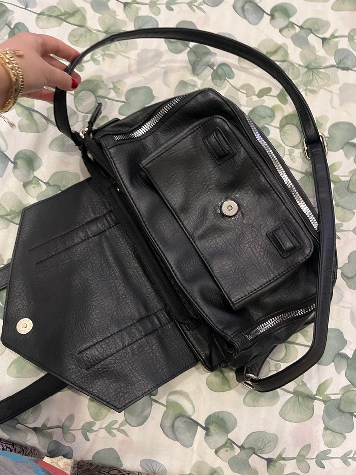 Siyah Yılan Desenli Kadın Deri Çanta - Görsel 2