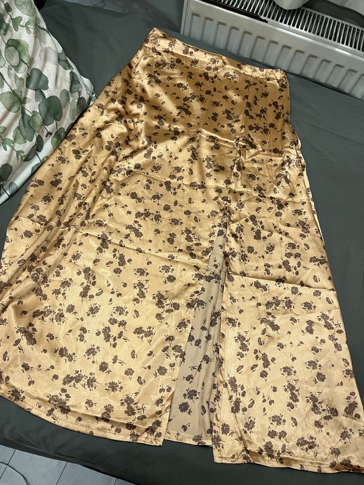 Bağlama Desenli Camel Süet Uzun Etek - Görsel 4