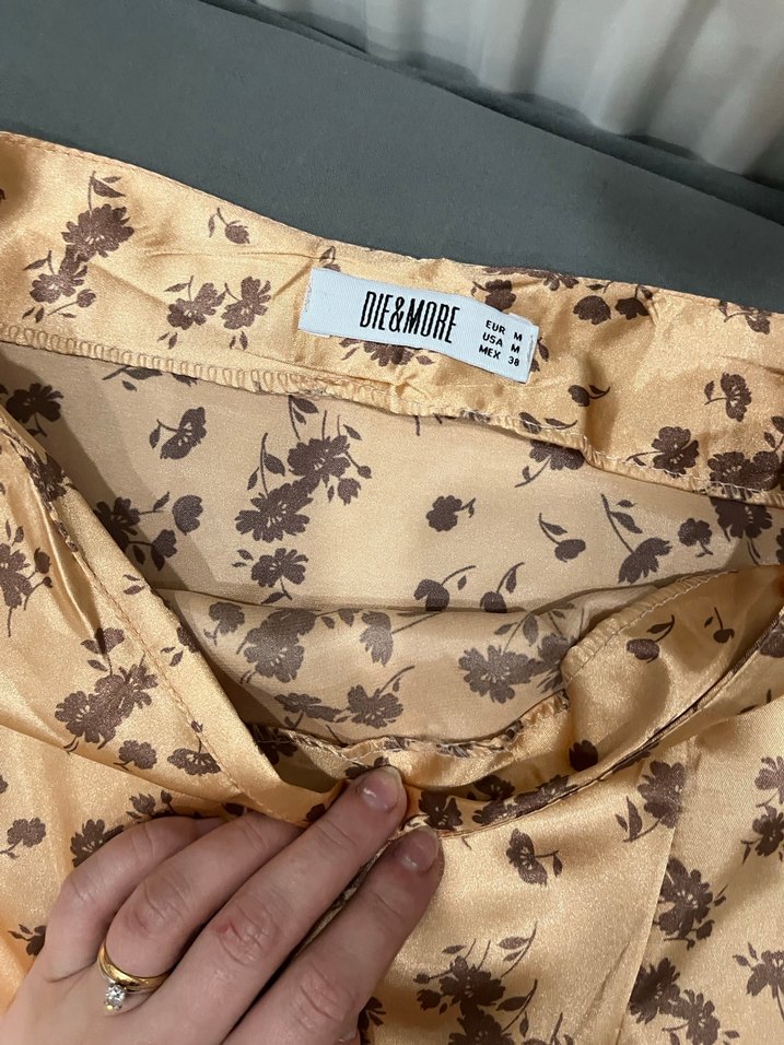 Bağlama Desenli Camel Süet Uzun Etek - Görsel 5