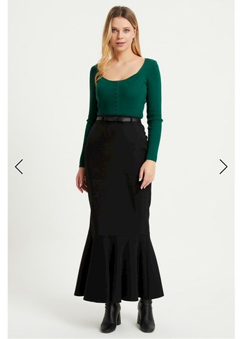 Kadın Siyah Pileli Uzun Etek - Görsel 2