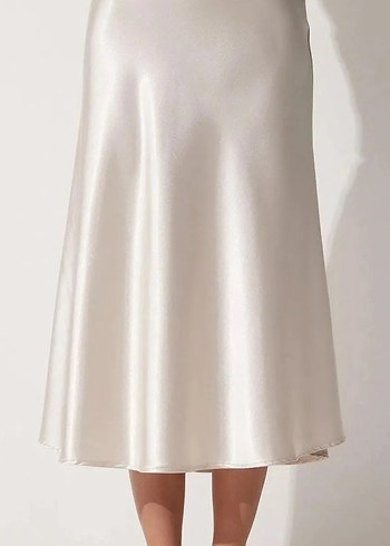 Krem Saten Midi Etek - Görsel 2