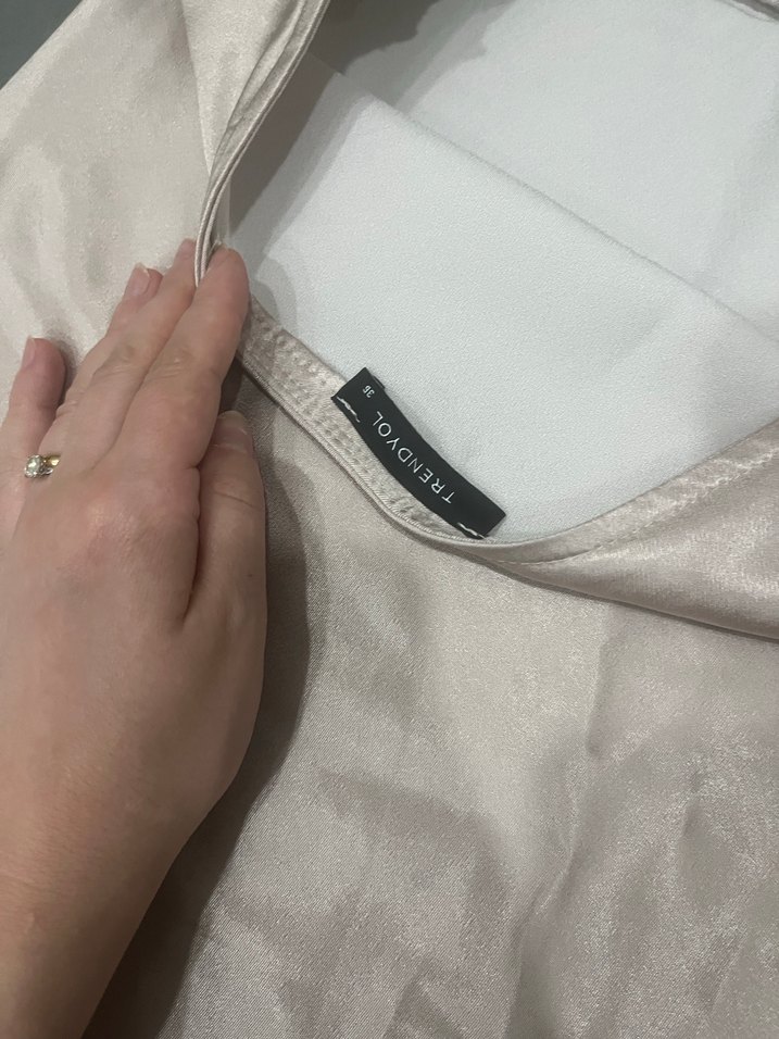 Krem Saten Midi Etek - Görsel 5