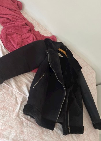 Zara Siyah Kadın Süet Kürk Detaylı Ceket