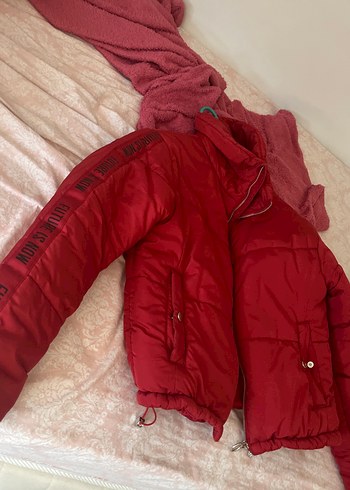 Kırmızı Kadın Sıcak Mont, Kürklü, Dar Kesim - Görsel 2