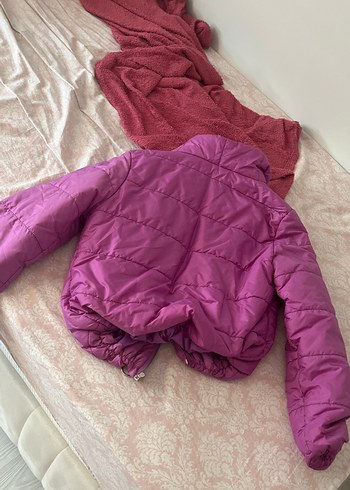 Mor Fermuarlı Kısa Kadın Mont - Görsel 2