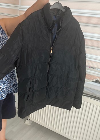 unisex Siyah Midi Fermuarlı Mont