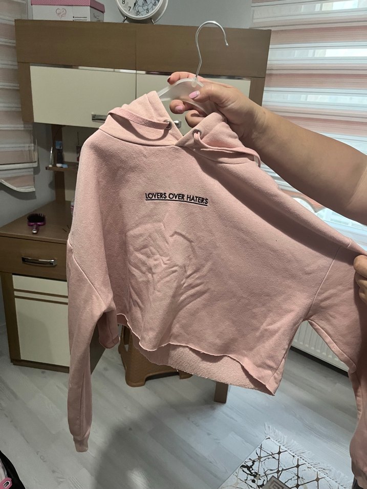 Pembe Kapüşonlu Kadın Sweatshirt - Görsel 2