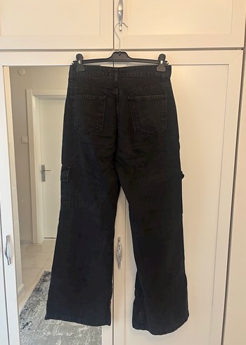 Siyah Kemerli Geniş Paça Kadın Kot Pantolon - Görsel 2