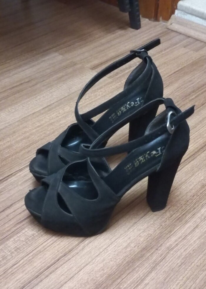 Platform topuk süet bilek bağlama detaylı ayakkabı - Görsel 3