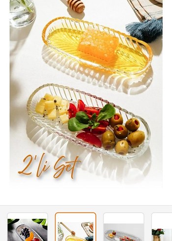 Modern Desenli Şeffaf Oval Sunum Tabağı 2 adet - Görsel 2