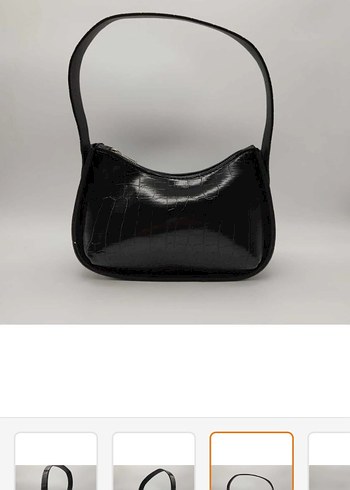 Siyah Deri Yılan Desenli Kadın Omuz Çantası - Görsel 2